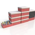 Stacked Red And White Containers With Colorful Small Cargo In Logistics Storage Scene
