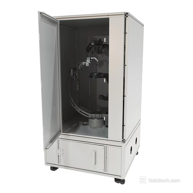Industrial Metal Enclosed Device With Transparent Glass Door And Mechanical Components 3d model 