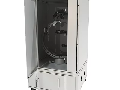 Industrial Metal Enclosed Device With Transparent Glass Door And Mechanical Components 3d model
