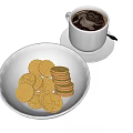 Delicious Fresh Cookies in White Bowl with Creamy Coffee Cup on Table