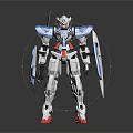 Blue White Red Mecha Robot Character With Shield Weapon And Action Pose