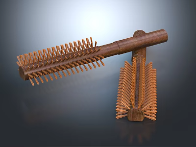 Wooden Handle Bristle Brushes With Long And Short Design Features 3d model