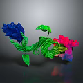 3D Rendered Colorful Plant With Blue Pink Flowers Green Vines Gray Background And Reflection Effect