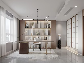 Study Office Bookcase Desk 3d model