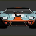 Light blue classic race car with orange stripes and number 6 body design