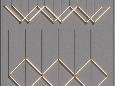 Modern Geometric Chandeliers With Linear Design And Golden Details For Interior Spaces 3d model