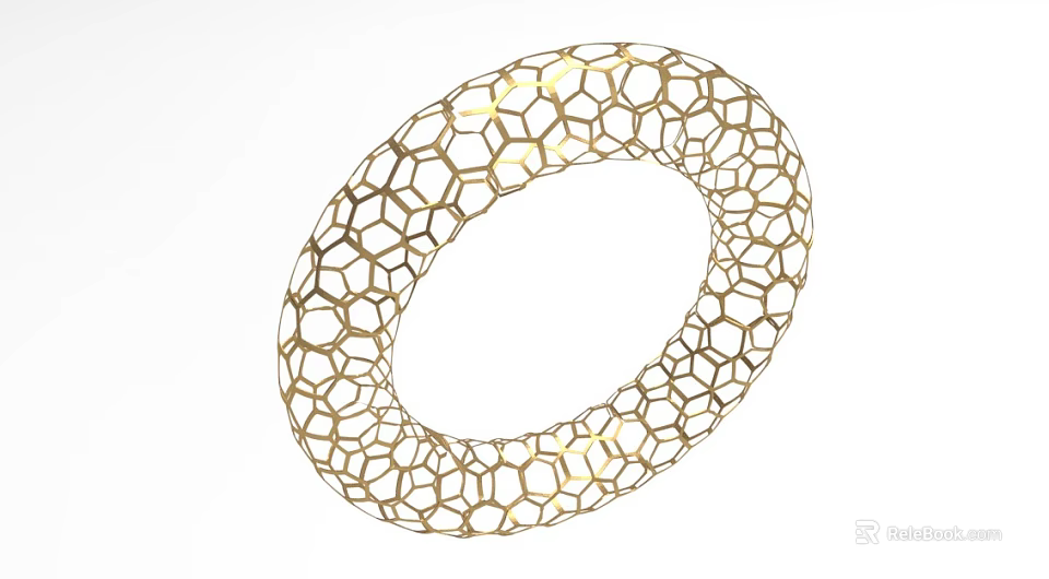 Golden Hexagonal Mesh Ring Shaped Decorative Ornament for Home Decor 3d model 