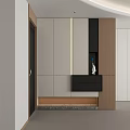 Modern Minimalist Entryway Shoe Cabinet With Wood Finish Ambient Light Strip And Floating Storage Drawers