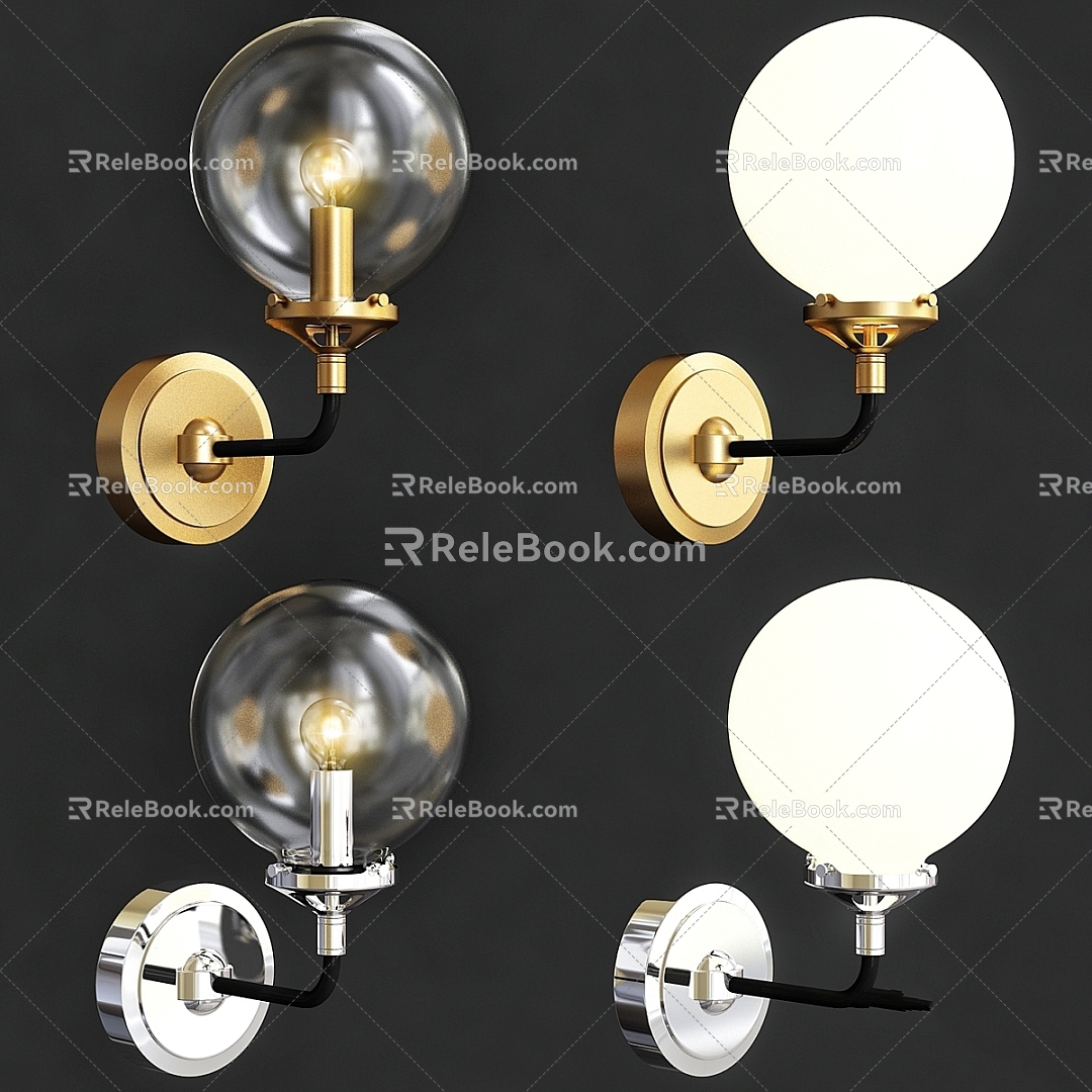 Modern Wall Lights Loft Concept Bistro Spherical Golden Clear Glass Brass 3d model