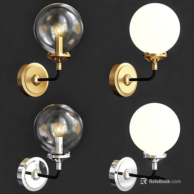 Modern Wall Lamps Design With Gold Base Transparent Glass And White Spherical Shades 3d model 