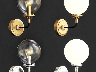 Modern Wall Lights Loft Concept Bistro Spherical Golden Clear Glass Brass 3d model