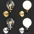 Modern Wall Lamps Design With Gold Base Transparent Glass And White Spherical Shades