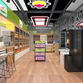 Modern Supermarket Department Store Featuring Glass Storefront Arched Windows Shelves And Product Displays
