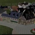 Aerial Planning of Traditional Buildings with Diverse Rooftops Cobblestone Streets and Green Spaces