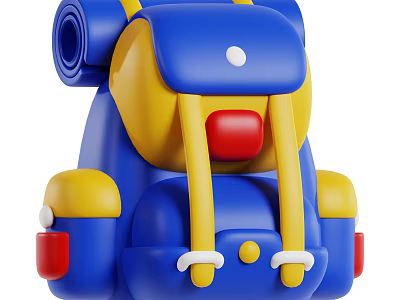 Cute Blue and Yellow Backpack with Red Accents Round Shape and Yellow Straps 3d model