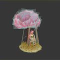 Game Movie Character Sitting On Swing Under Pink Blossom Tree With Green Grass