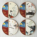 New Chinese Round Frame Painting Decorative Painting 3d model
