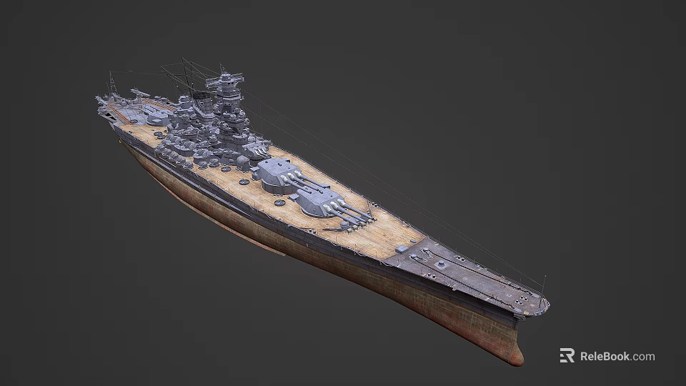 Detailed 3D Model Of A Battleship With Armaments And Deck 3d model 