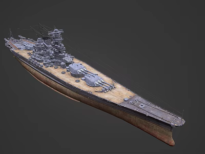 Detailed 3D Model Of A Battleship With Armaments And Deck 3d model