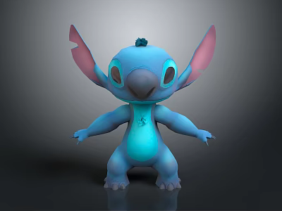 Blue Cartoon Character With Big Ears Standing Pose And Chest Logo 3d model
