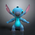 Blue Cartoon Character With Big Ears Standing Pose And Chest Logo