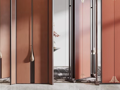 Modern Luxury Room Divider With Brown Panels And Metal Frame Design 3d model