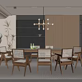 Modern dining room table and chair cabinet chandelier 3d model