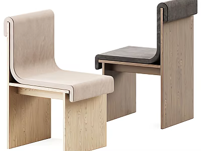 Modern Minimalist Leisure Chair with Light Wooden Frame and Dark Upholstered Seat Design 3d model