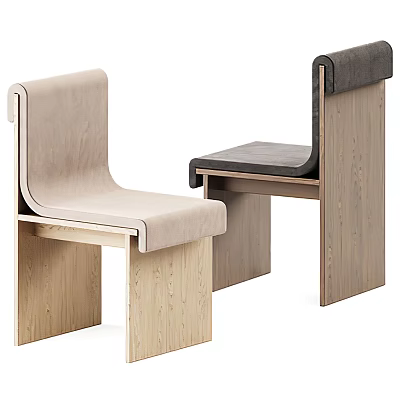 Modern Minimalist Leisure Chair with Light Wooden Frame and Dark Upholstered Seat Design 3d model