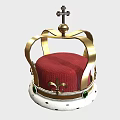 Elegant Royal Crown With Golden Frame Red Padded Top Cross And Green Gemstones