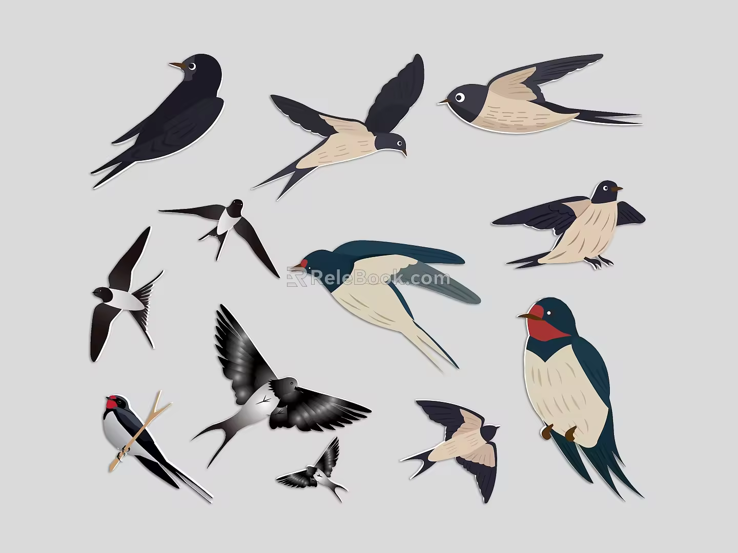 Swallow Spring Swallow Family Swallow Flying Bird Swallow Silhouette 3d model