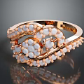 Rose Gold Ring With Intertwined Design And White Peach Stones 3d model