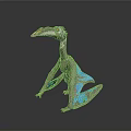 3D Rendered Fantasy Creature With Long Beak Large Eyes Gray Body And Blue Wings