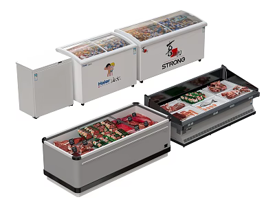 Commercial Display Freezers with Glass Lids for Storing Meat and Frozen Foods 3d model