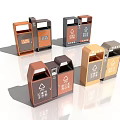Public Waste Sorting Trash Bins With Various Colors For Recycling And General Waste Disposal