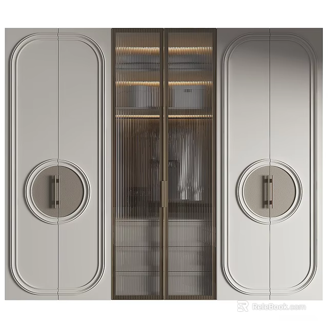 Modern Wardrobe Design With Glass Doors Round Handles And Metal Accents 3d model 