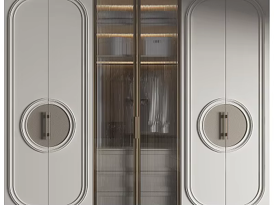 Modern Wardrobe Design With Glass Doors Round Handles And Metal Accents 3d model