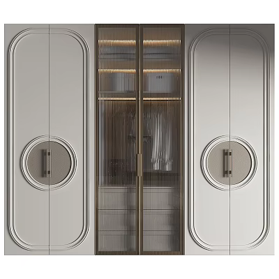 Modern Wardrobe Design With Glass Doors Round Handles And Metal Accents 3d model