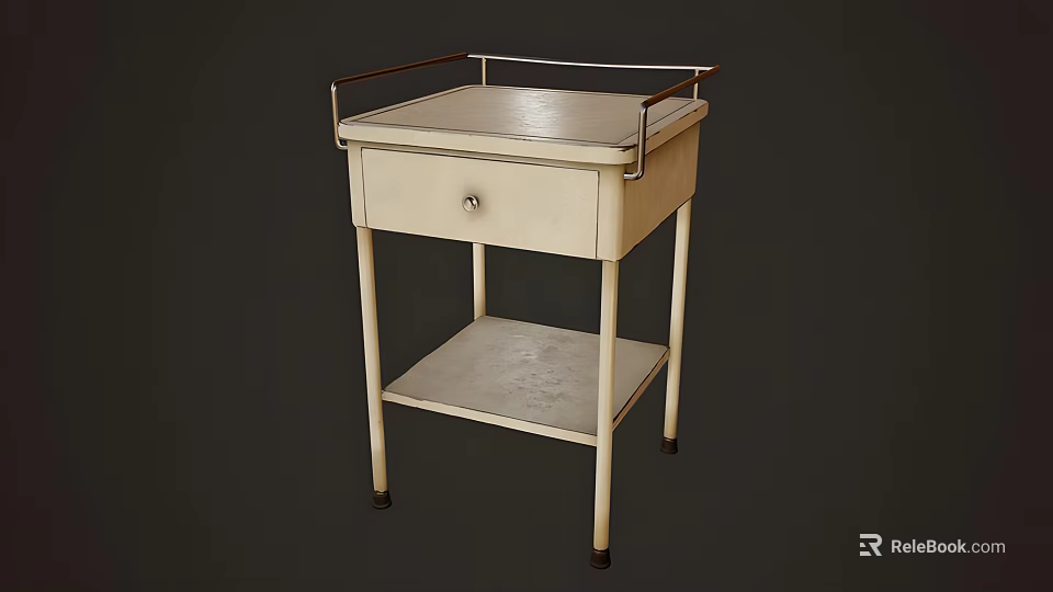Light Colored Cabinet With Metal Frame Drawer And Lower Shelf On Wheels 3d model 