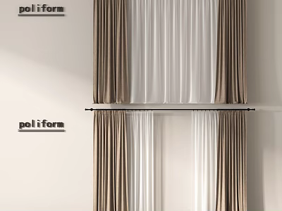 Modern Interior Window Curtains with Brown Opaque and White Sheer Double Layers 3d model