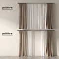 Modern Interior Window Curtains with Brown Opaque and White Sheer Double Layers 3d model