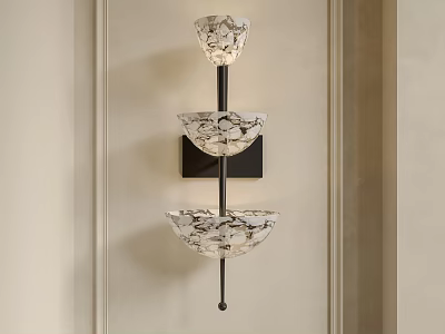 Elegant Three Tiered Wall Lamp With Textured White Shades And Black Metal Frame 3d model