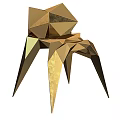 Unique Golden Geometric Polyhedron Single Chair With Sharp Edges And Artistic Design