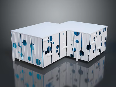 Modern White Modular Structure Design With Blue And Black Circular Patterns 3d model