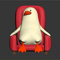 White Duck Sitting On Red Chair With Plump Body And Orange Webbed Feet