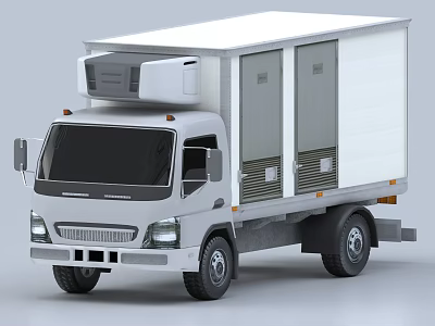 White Refrigerated Cargo Truck With Top Mounted Refrigeration Unit And Side Doors 3d model