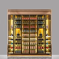 Elegant Wine Cabinet Design With Gold Frame Layered Shelves And Illuminated Wine Bottles