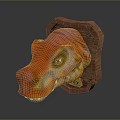 Red Yellow Dinosaur Skull Decorative Piece With Wooden Frame And Detailed Eye