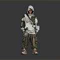 Modern Streetwear Outfit With Camouflage Patchwork Hoodie Cargo Pants And Orange Sneakers