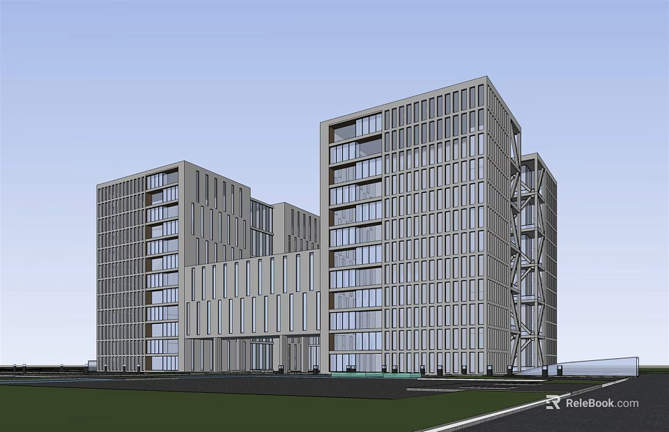 Modern Office Building Complex With Glass Facade And Sleek Architectural Design 3d model